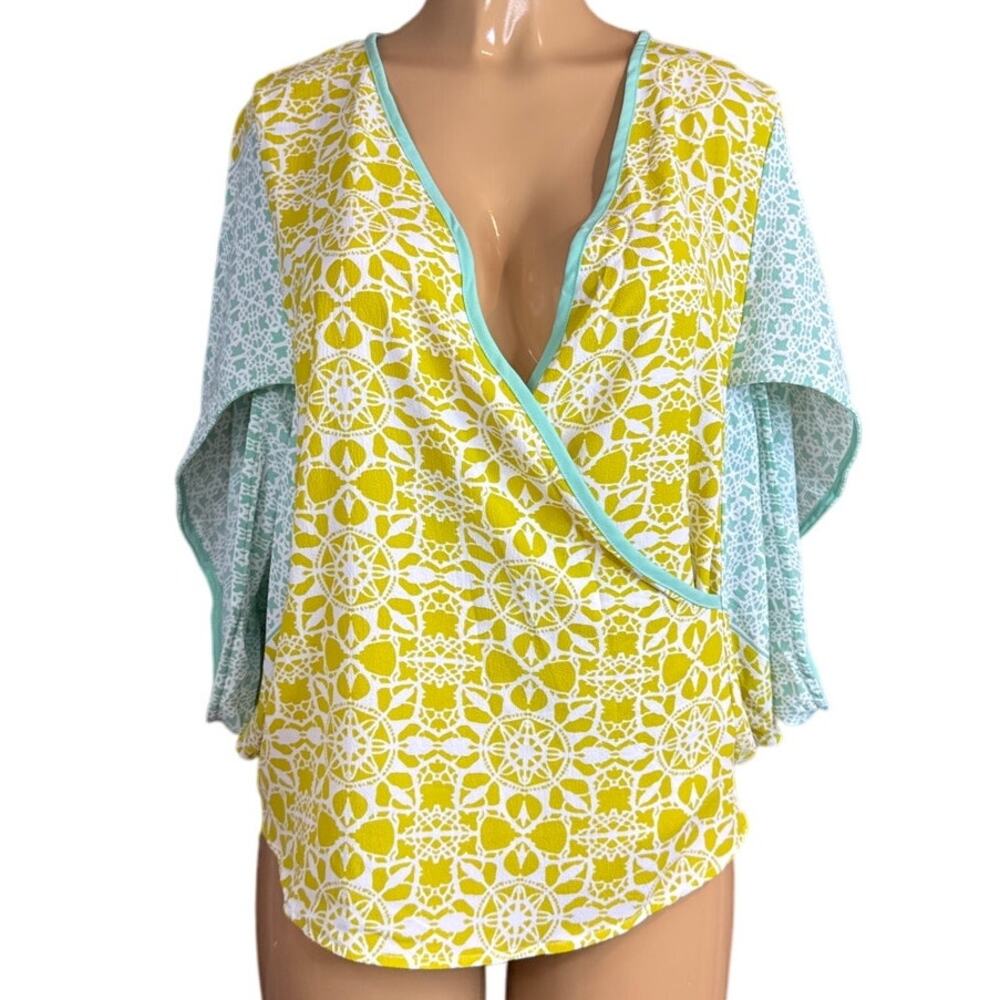 lovestitch Yellow & Aqua Patterned Wrap Top